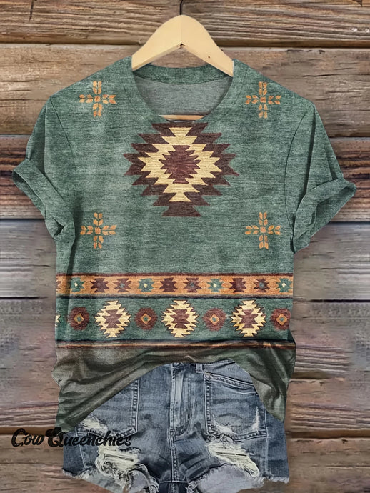 TMTSHT89 - Ladies Short Sleeve Aztec Print Shirt