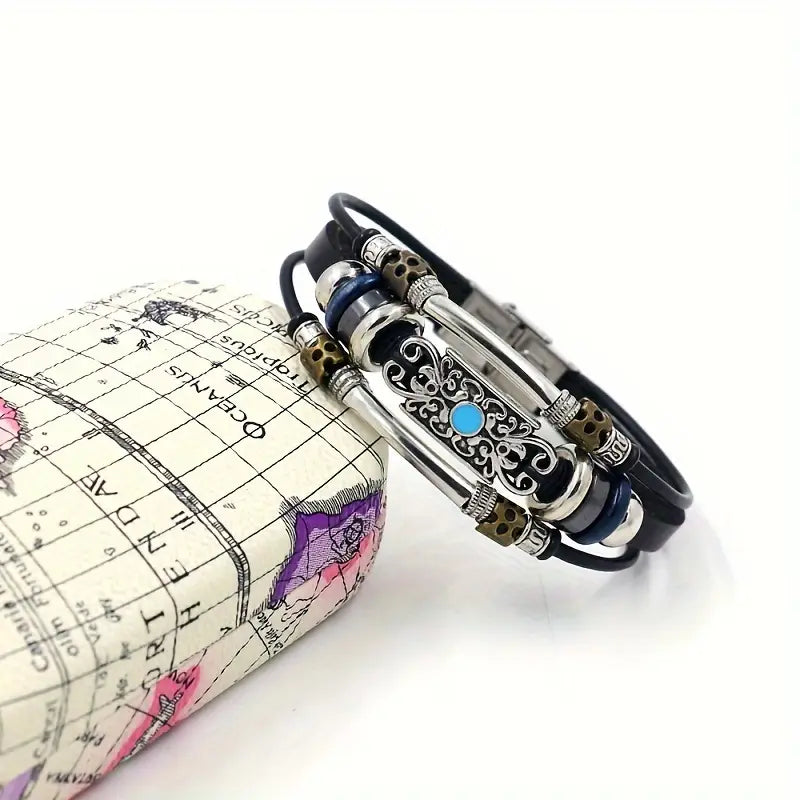 Load image into Gallery viewer, TMBC36 - Leather Woven Bracelet with Gemstone Accents

