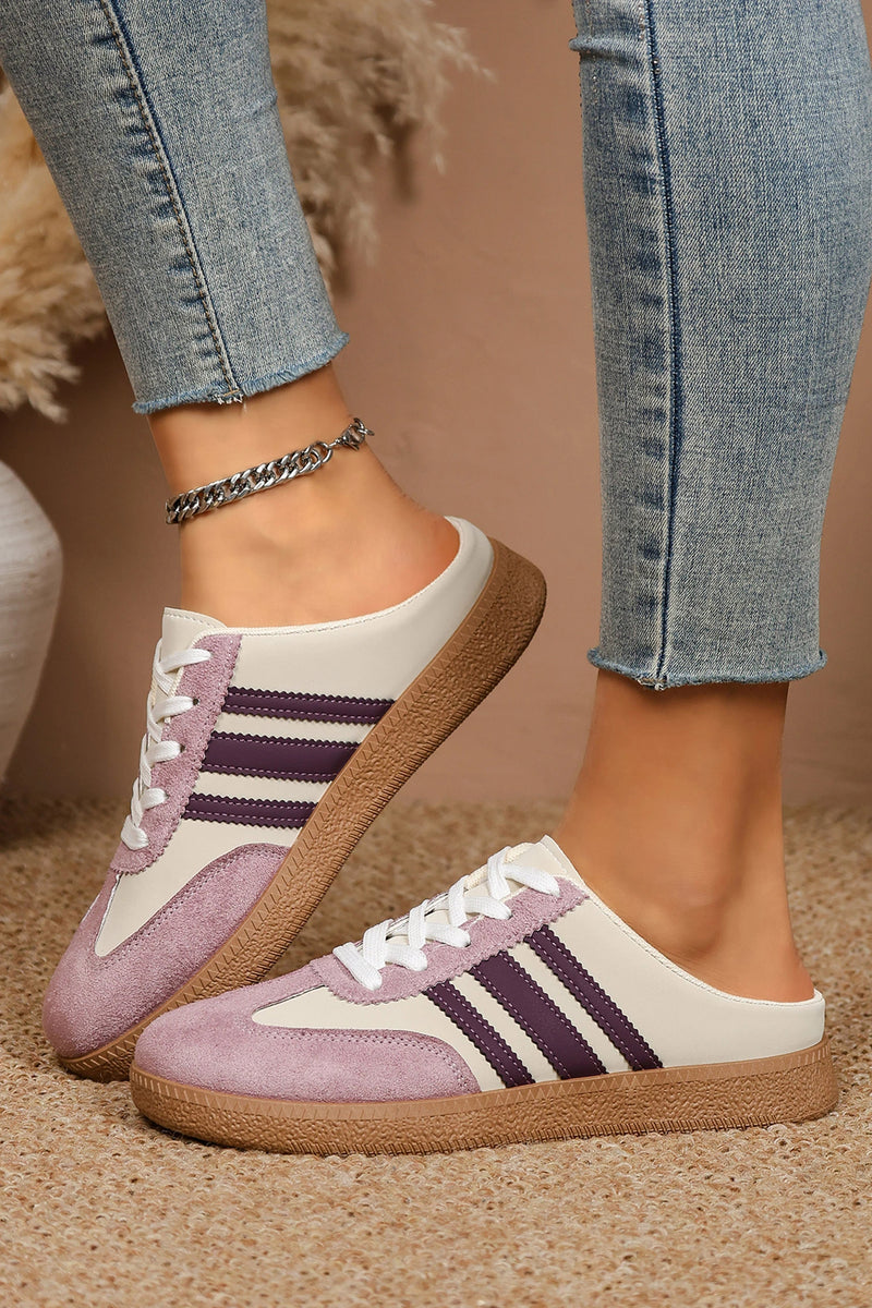 Load image into Gallery viewer, DLLSHOE 151 - Tillandsia Purple PU Leather Color Block Varsity Lace Up Flat Shoes
