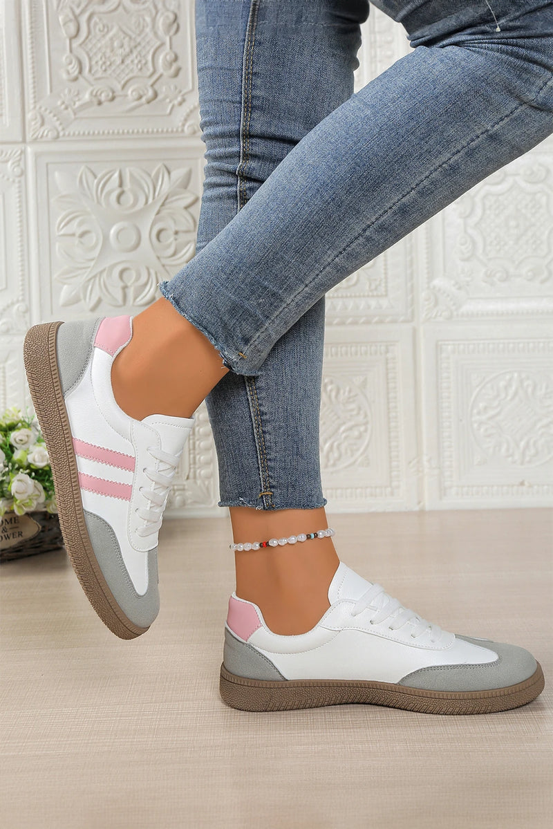Load image into Gallery viewer, DLLSHOE 142 - Pink Color Block PU Leather Patchwork Lace Up Flat Shoes
