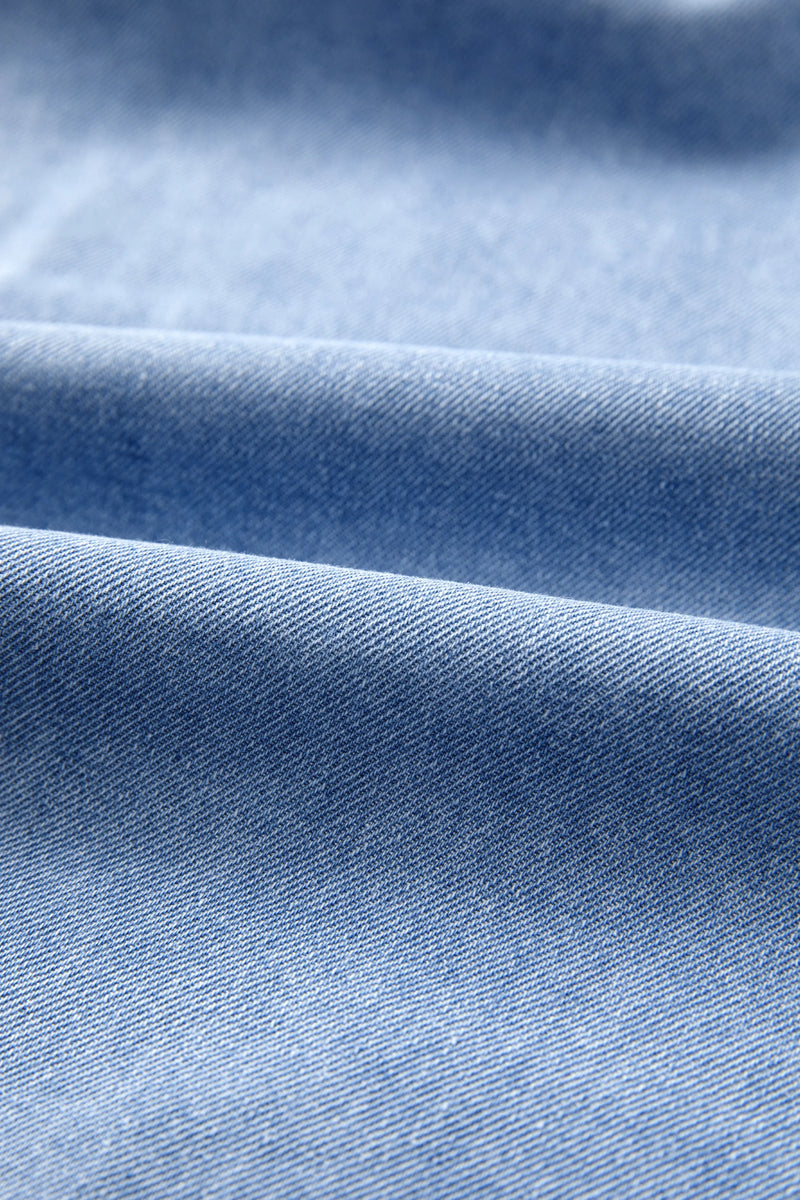 Load image into Gallery viewer, DLLS637 - Ladies Beau Blue Frilled Collar Flutter Sleeve Denim Top
