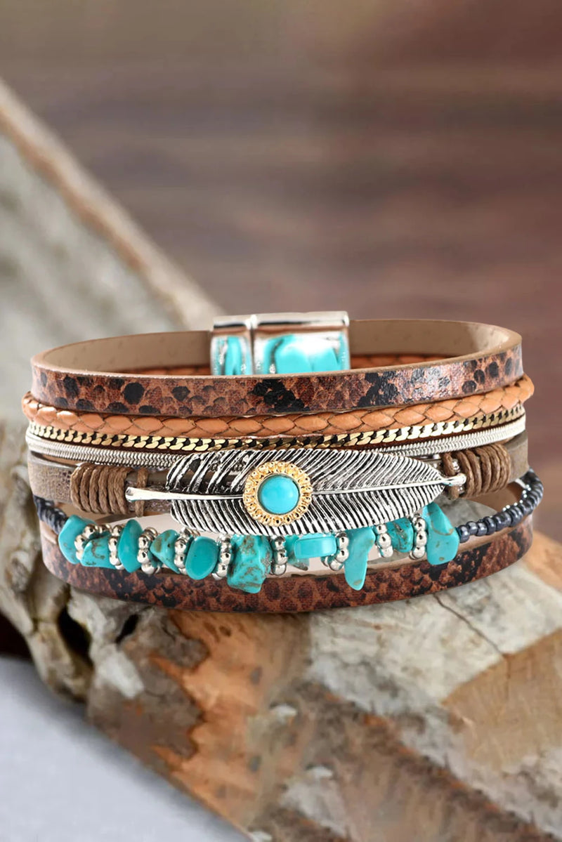 Load image into Gallery viewer, DLLBC 4 - Brown Vintage Turquoise Multi-layer Leather Bracelet
