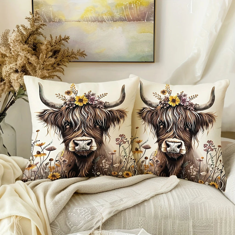 Load image into Gallery viewer, TMPL71 - Set of 2 - 18&quot; x 18&quot; Daisy Cow Throw Pillows
