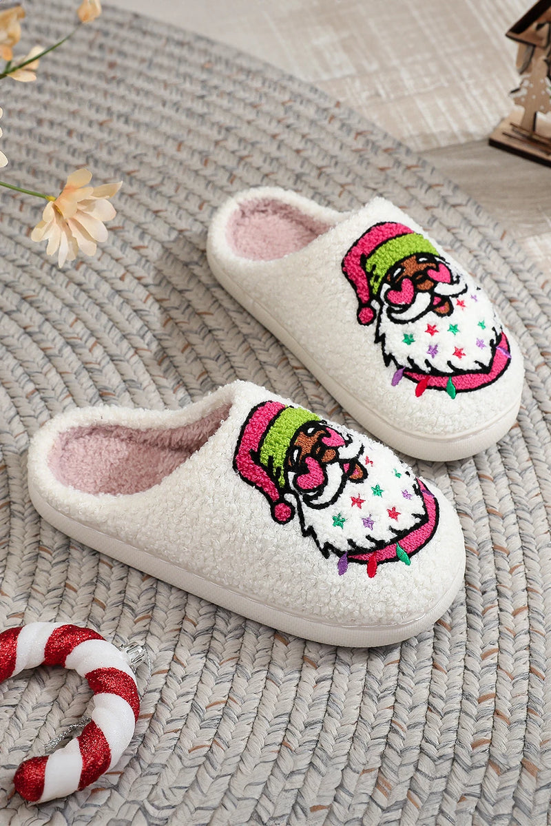 Load image into Gallery viewer, DLLSHOE 130 - White Starry Santa Claus Pattern Christmas Plush Slippers
