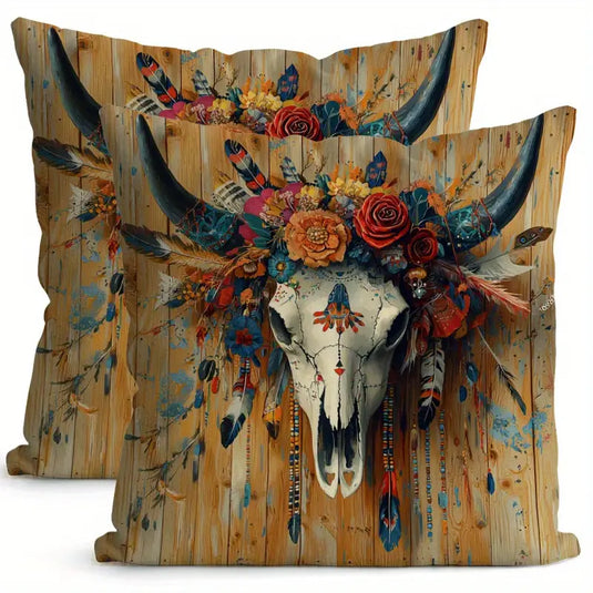 TMPL22 - 2 Piece Set Floral Skull Throw Pillows