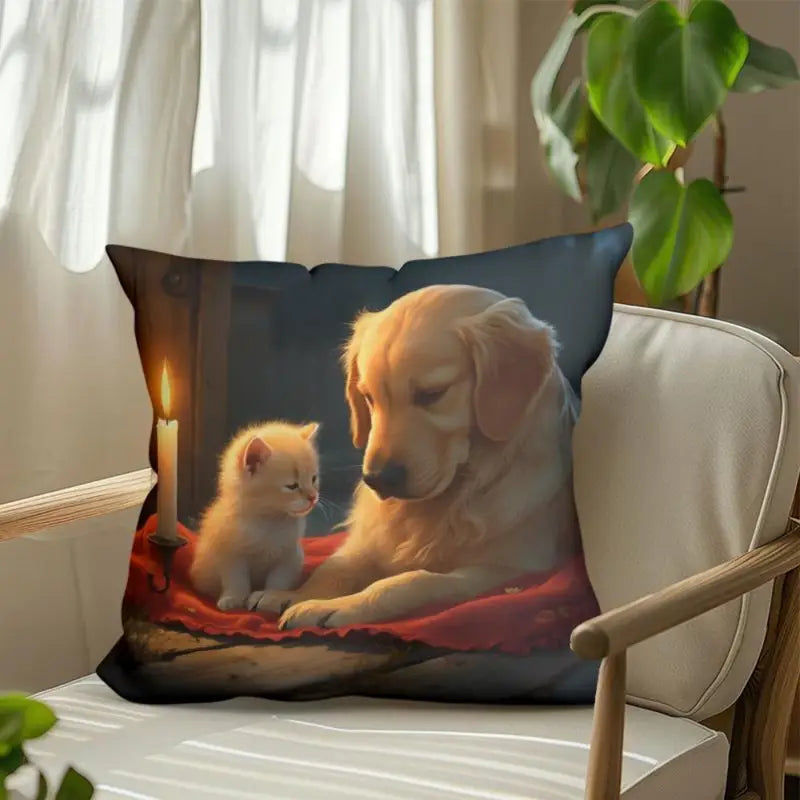 Load image into Gallery viewer, TMPL144 - 1 Piece - 18&quot; x 18&quot; Golden Retriever &amp; Kitten Throw Pillow
