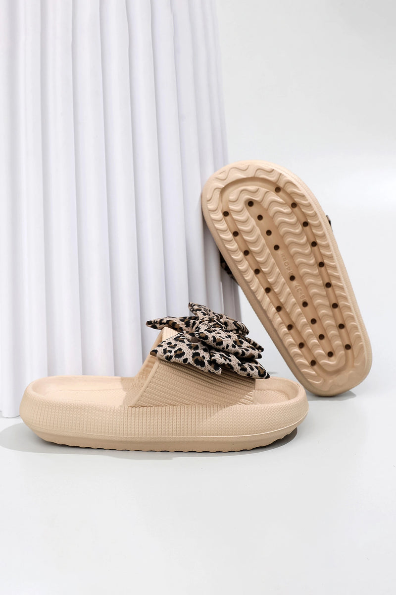 Load image into Gallery viewer, DLLSHOE 68  - Parchment Leopard Bow Cutout Textured Slippers
