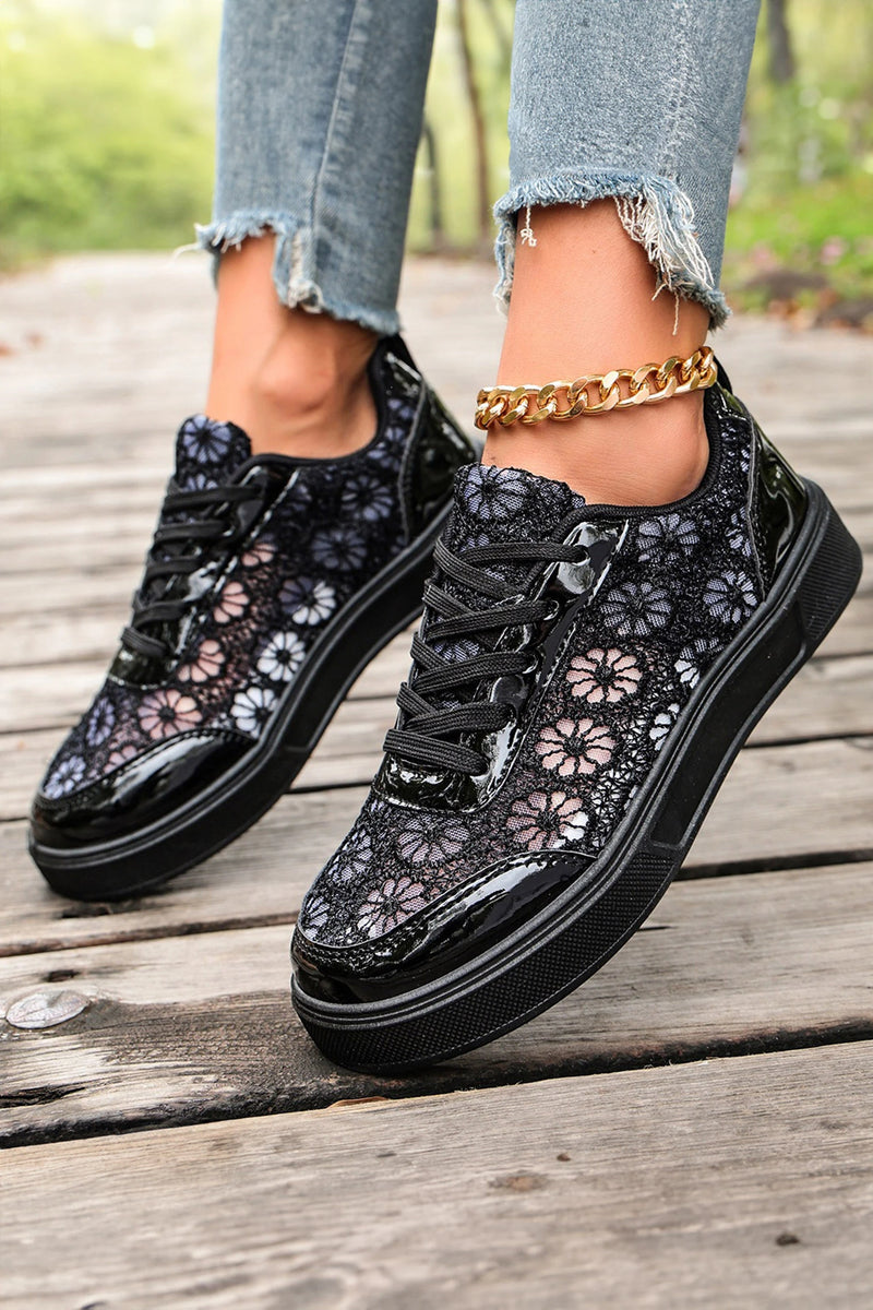 Load image into Gallery viewer, DLLSHOE 113 - Color Black Sheer Floral Lace Slip-On Casual Sneakers
