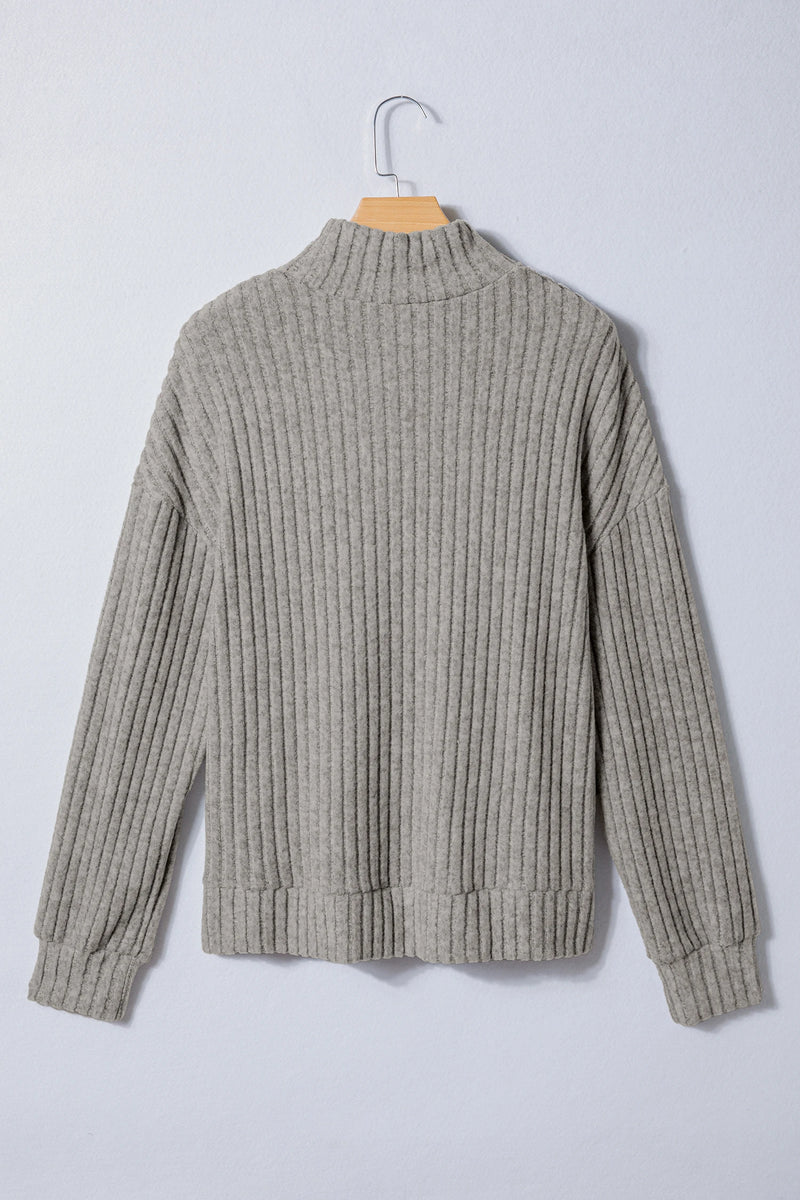 Load image into Gallery viewer, DLLS919 - Ladies Gray Morn Ribbed High Neck Knitted Pullover Top
