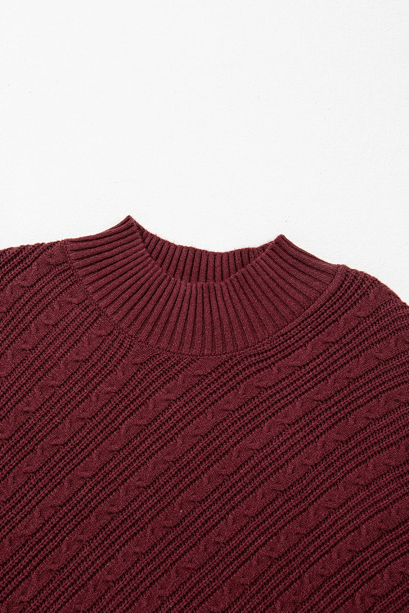 Load image into Gallery viewer, DLLS302 - Ladies Red Dahlia Textured Knit High Neck Drop Shoulder Sweater
