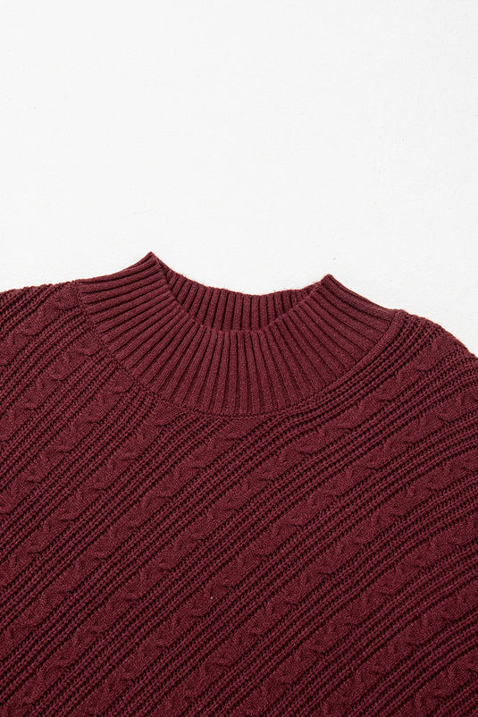 DLLS302 - Ladies Red Dahlia Textured Knit High Neck Drop Shoulder Sweater