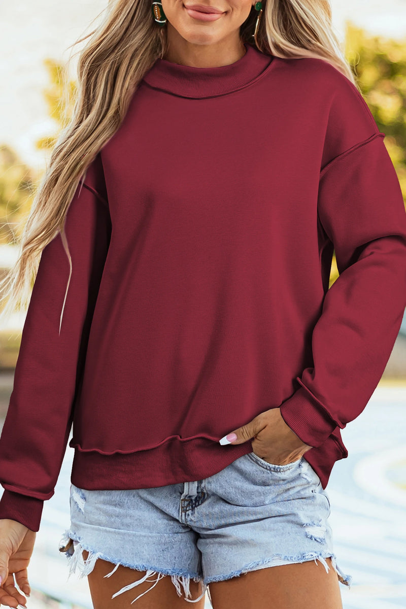 Load image into Gallery viewer, DLLS664 - Ladies Red Dahlia Oversize Drop Shoulder Reversible Mock Neck Sweatshirt
