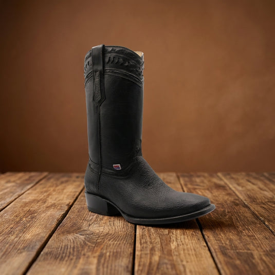 1261 - RockinLeather Men's Black Bull Shoulder Western Boot