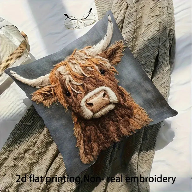Load image into Gallery viewer, TMPL134 - 1 Piece - 18&quot; x 18&quot; Rustic Muted Highland Cow Throw Pillow
