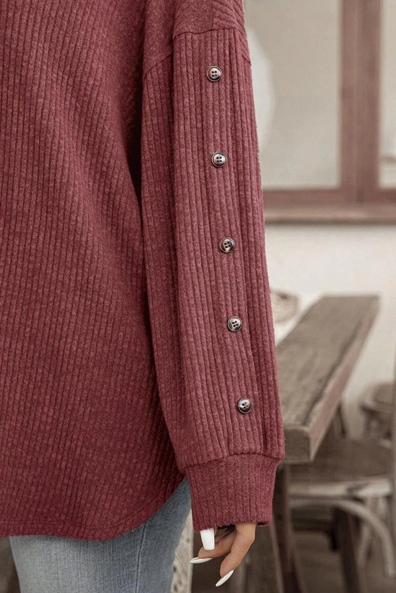 Load image into Gallery viewer, DLLS238 - Ladies Wild Ginger Plus Size Ribbed Button Decor Long Sleeve Loose Top
