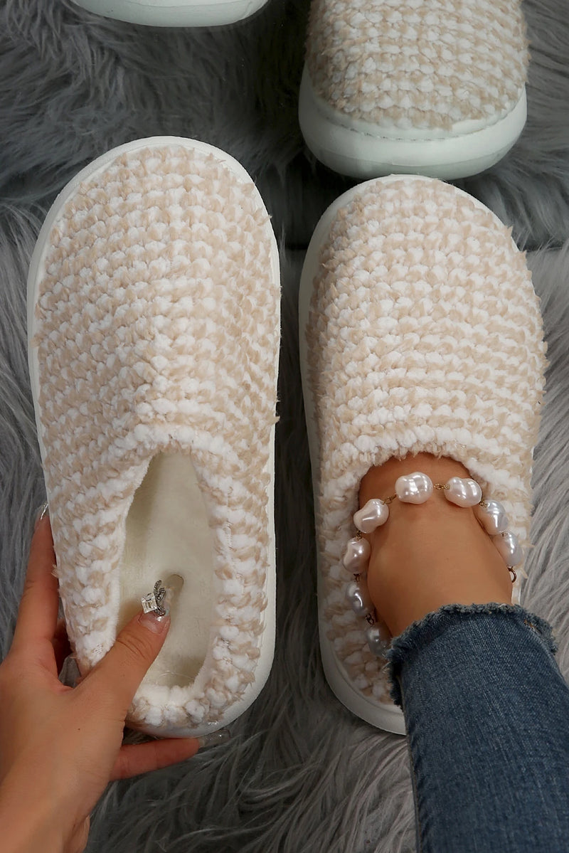 Load image into Gallery viewer, DLLSHOE 193 - Pale Khaki Two-Tone Knitted Warm Homewear Slippers
