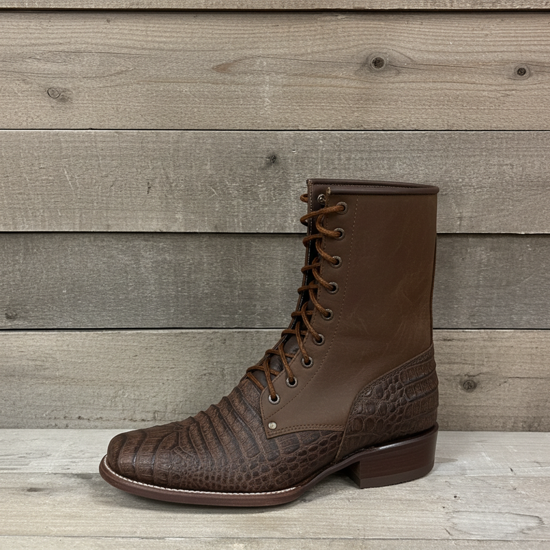 Load image into Gallery viewer, CP5002 - Cowboy Prayer Men&#39;s Gator Print Lace Up Packer Boots
