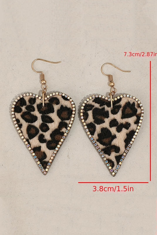 DLLER 6 - Multicolour Rhinestone Edge Leopard Print Heart Shape Earrings