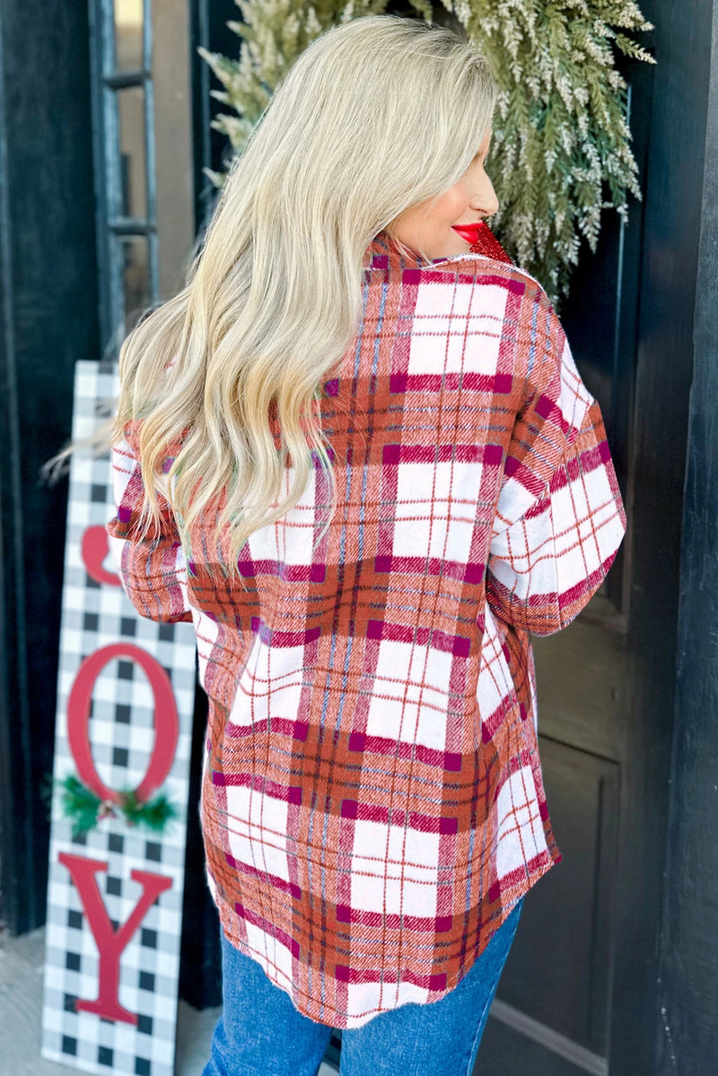 Load image into Gallery viewer, DLLS235 - Ladies Rose Christmas Plaid Casual Flannel Shacket
