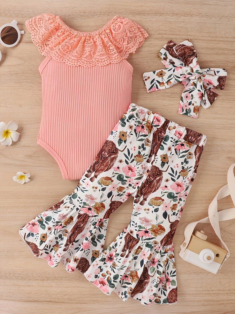 Load image into Gallery viewer, TMCHD70 - Children&#39;s Pink Highland Cow 3 Piece Set
