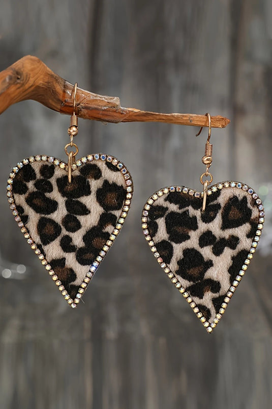 DLLER 6 - Multicolour Rhinestone Edge Leopard Print Heart Shape Earrings