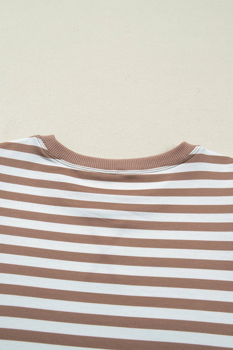 Load image into Gallery viewer, DLLS548 - Ladies Khaki Stripe Short Bubble Sleeve T Shirt
