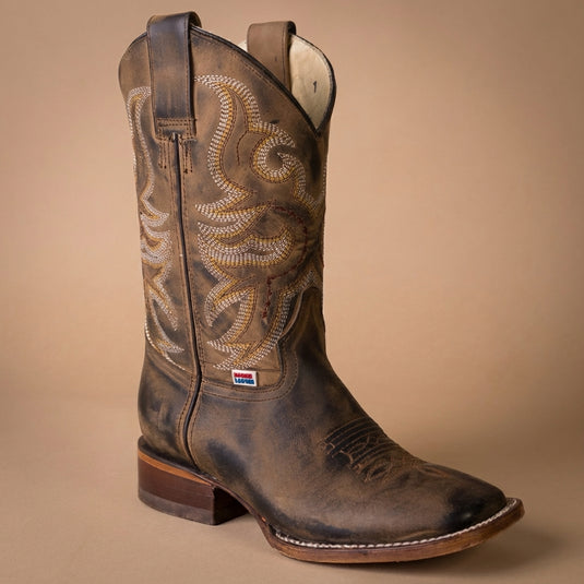 2574 - RockinLeather Women's Distressed Brown Western Boot With Wide Square Toe