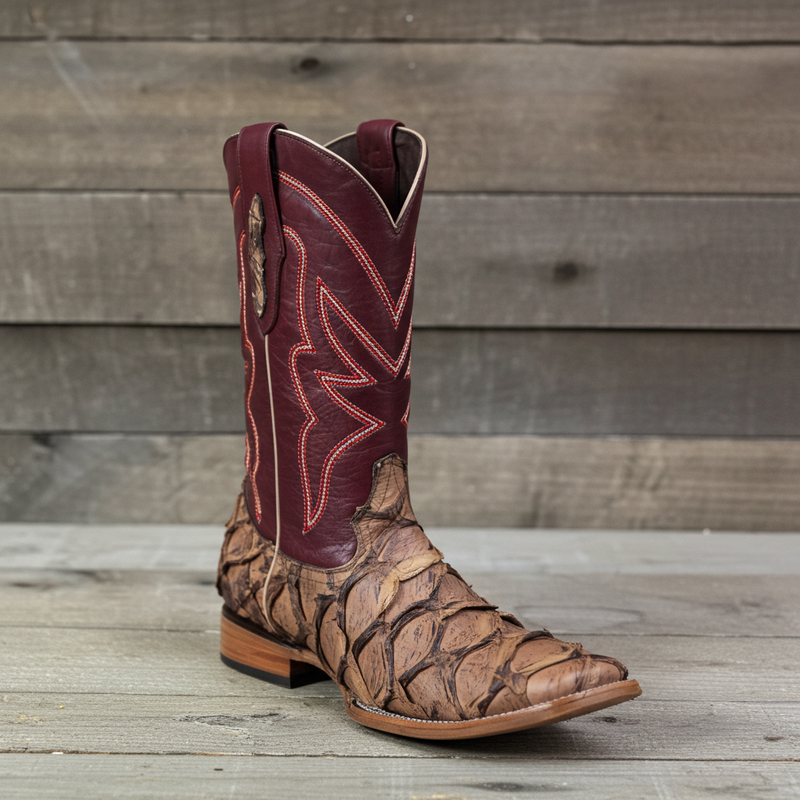 Load image into Gallery viewer, 8020 - RockinLeather Men&#39;s Genuine Pirarucu Square Toe Western Boot
