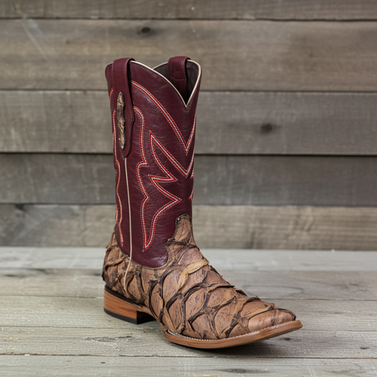 8020 - RockinLeather Men's Genuine Pirarucu Square Toe Western Boot