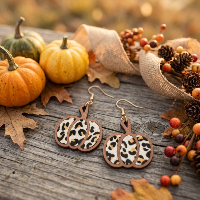 Load image into Gallery viewer, DLLER33 - Ladies Multicolor Animal Print Pumpkin Shape Drop Earrings

