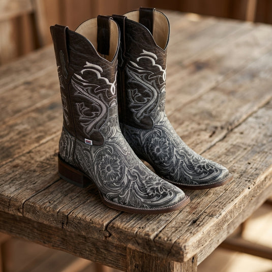 1220 - RockinLeather Men's Sedona Distressed Stamped Cowhide Leather Boot