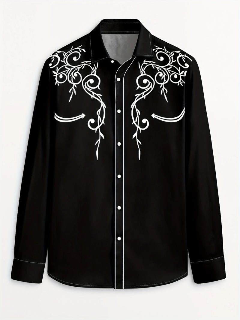 Load image into Gallery viewer, TMWST20 - Men&#39;s Black Western Print Shirt w/White Printing
