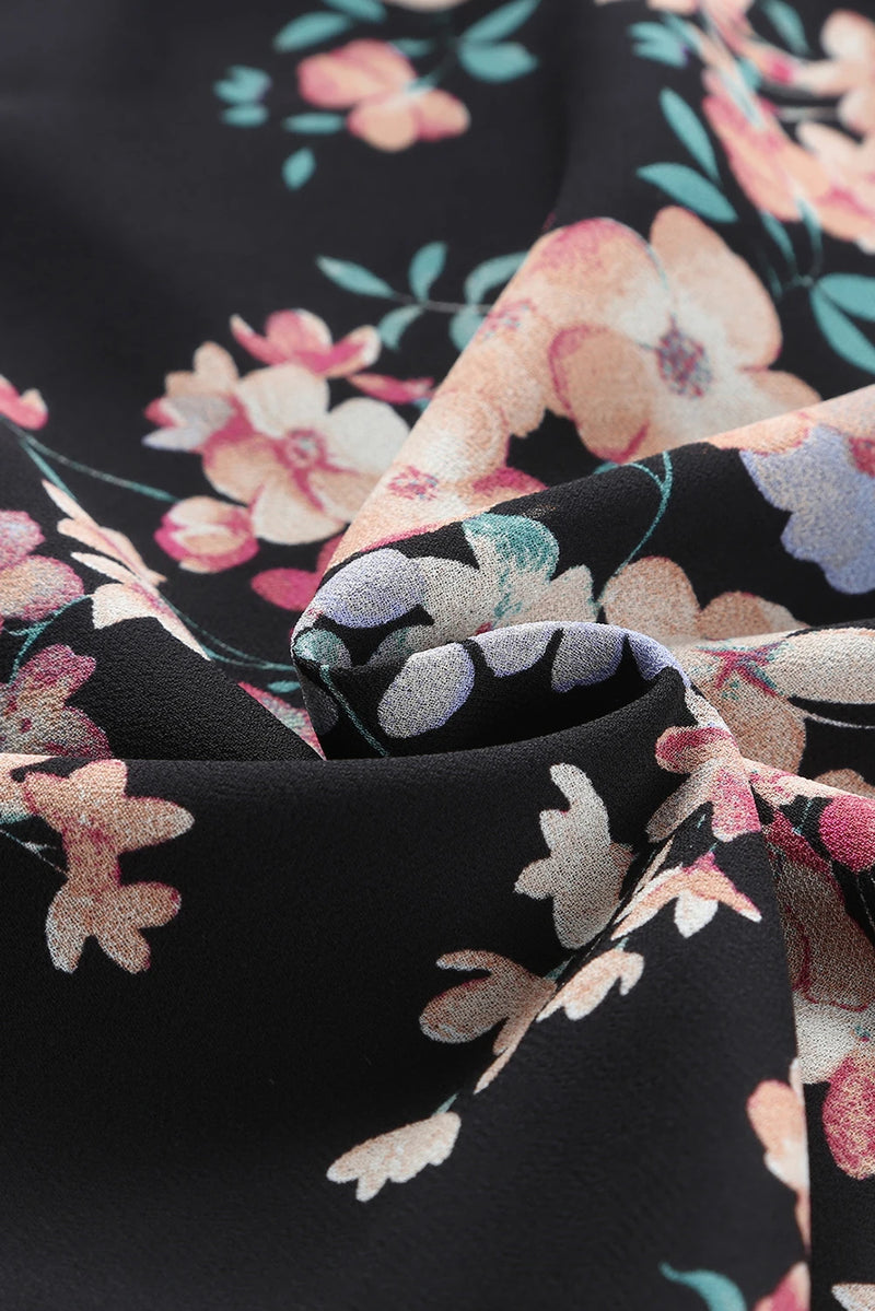 Load image into Gallery viewer, DLLS367 - Ladies Black Wildflower Print Chiffon Blouse
