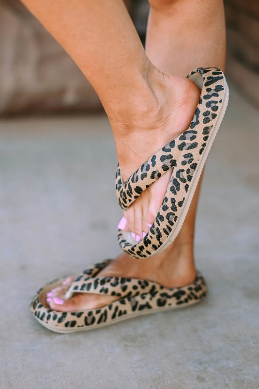 DLLSHOE 25 - Leopard Print Thick Sole Flip Flops