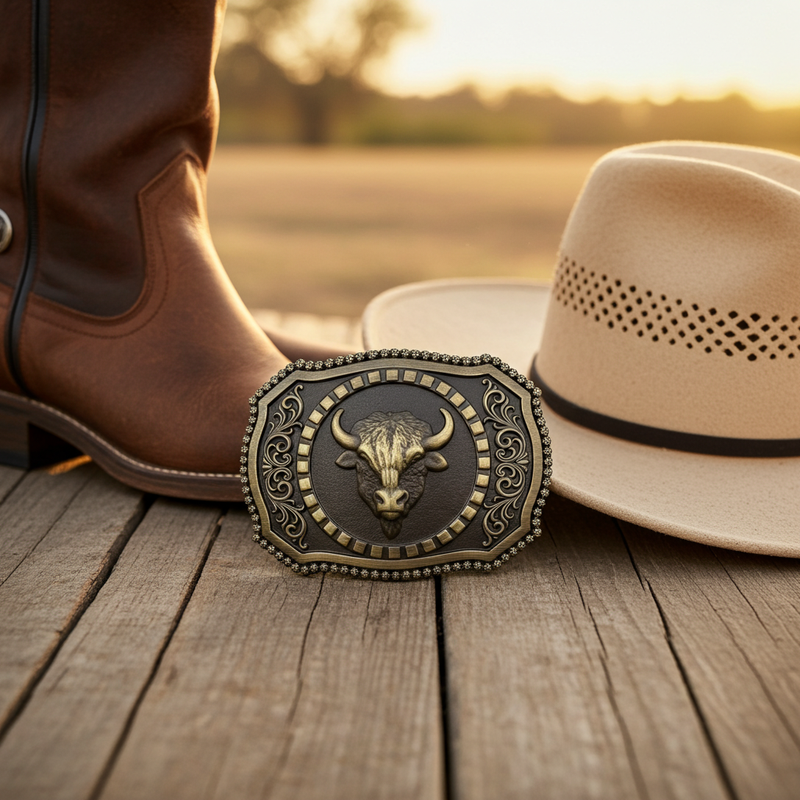 Load image into Gallery viewer, RLB011 - RockinLeather Brushed Antique Brass Buffalo Head Belt Buckle
