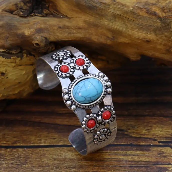 TMBC44 - Multi Colored Stones Open Bracelet