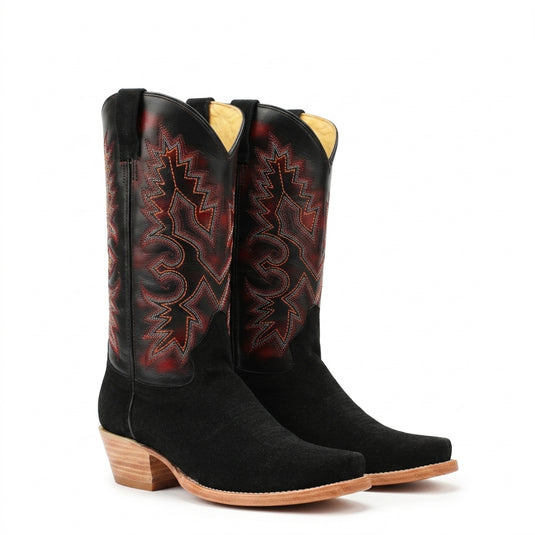 1260 - RockinLeather Men's Black Roughout Narrow Square Toe Western Boot