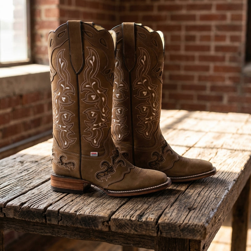 Load image into Gallery viewer, 2158 - RockinLeather Women's Tall Brown on Brown Overlay Western Boot
