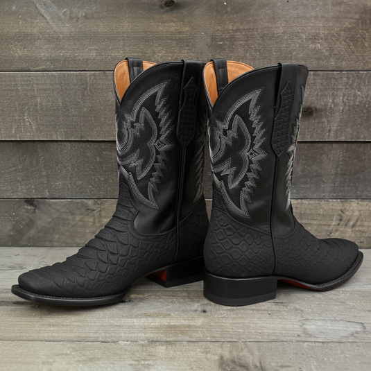 CP1701 - Cowboy Prayer Hand Crafted Black Python Print Cowboy Boots