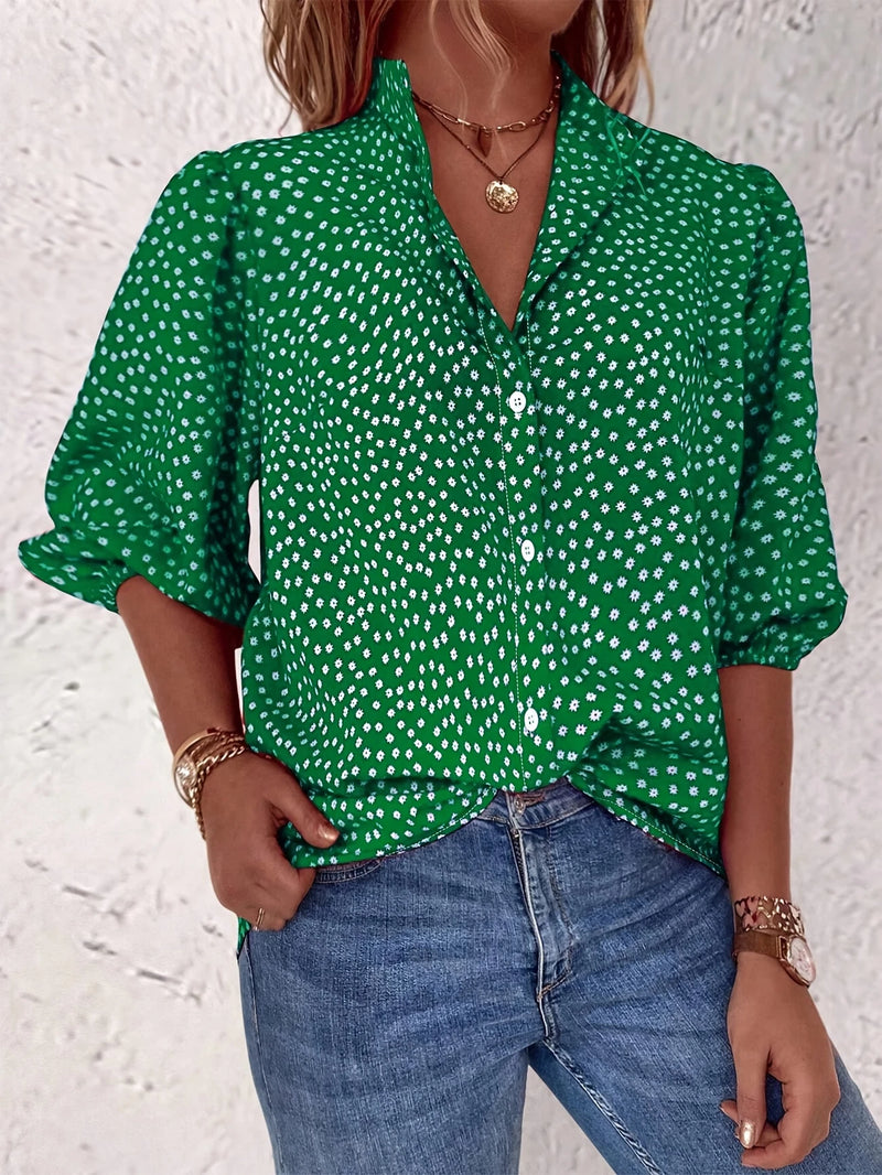 Load image into Gallery viewer, TMTSHT103 - Ladies Button Up 3/4 Sleeve Printed Shirt
