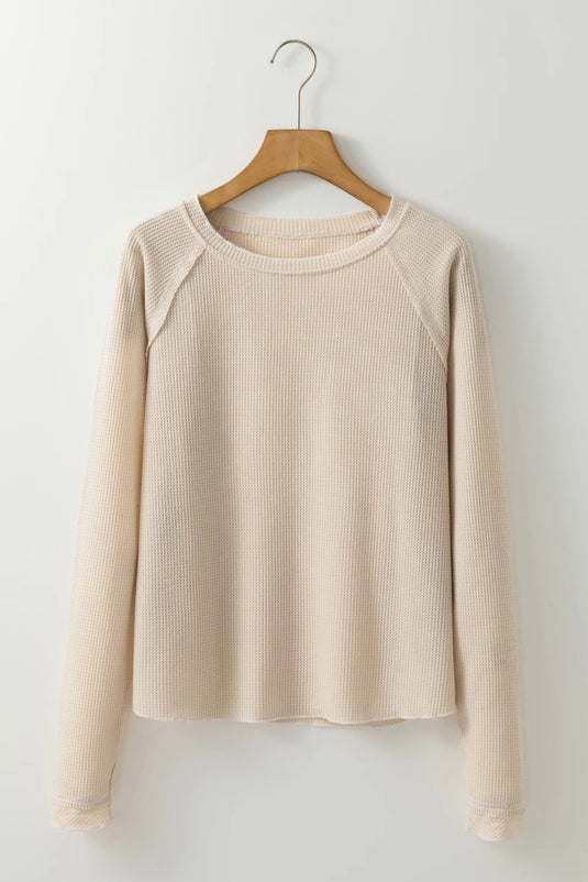 DLLS209 - Ladies Apricot Textured Round Neck Long Sleeve Top