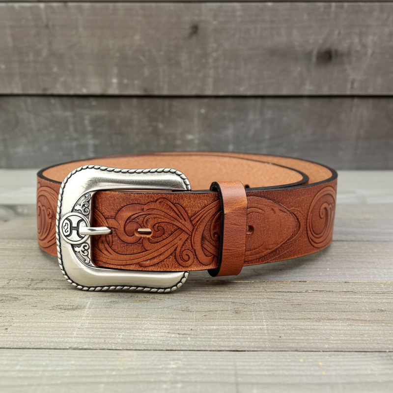 Load image into Gallery viewer, HMBLT045 - Hooey Classic Bomber 1.5&quot; Brown Leather Belt with Monterey Embossed Pattern
