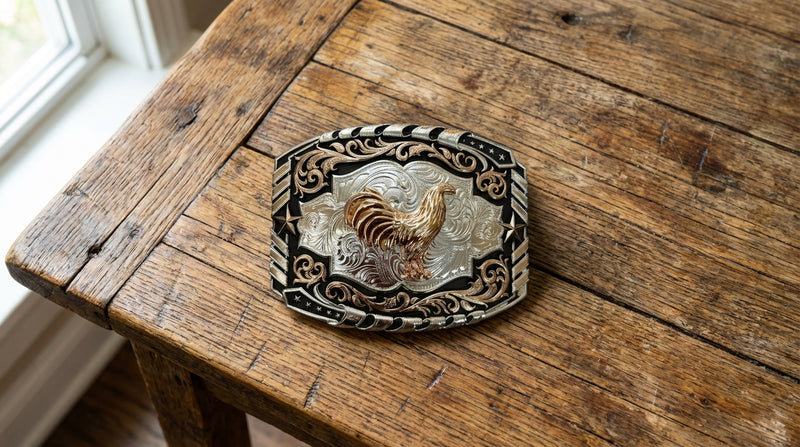 Load image into Gallery viewer, AWW17 - Rooster Tooled Design Rose Gold Buckle
