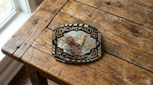 AWW17 - Rooster Tooled Design Rose Gold Buckle