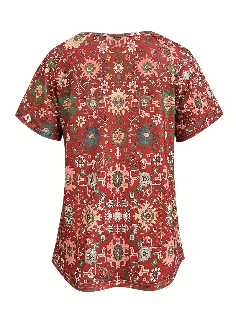 Load image into Gallery viewer, TMTSHT137 - Ladies Pleated Boho Design T Shirt
