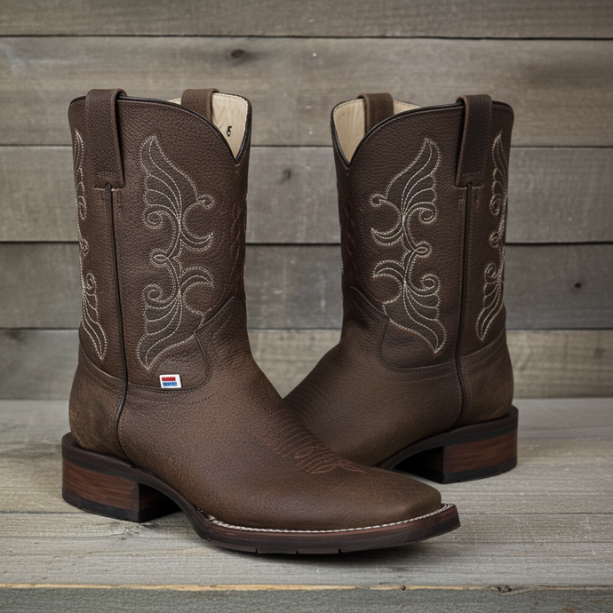 1122 - RockinLeather Men's Distressed Brown Square Toe Western Boot