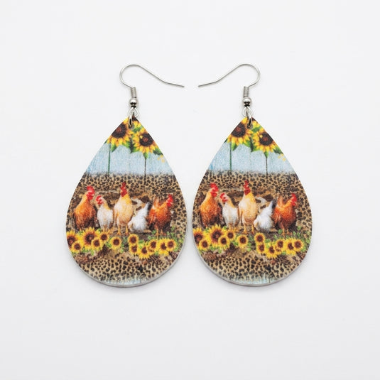 TMER82 - Double Sided PU Leather Chicken Earrings