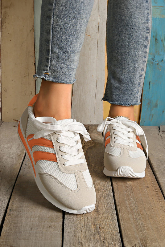 DLLSHOE 41 - Yellow Color Block Patchwork Breathable Lace-Up Sneakers
