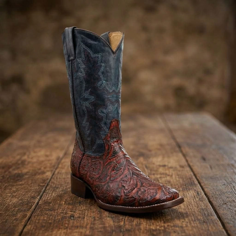 Load image into Gallery viewer, CP5012 - Cowboy Prayer Hand Crafted Cognac Stamped Cowboy Boots
