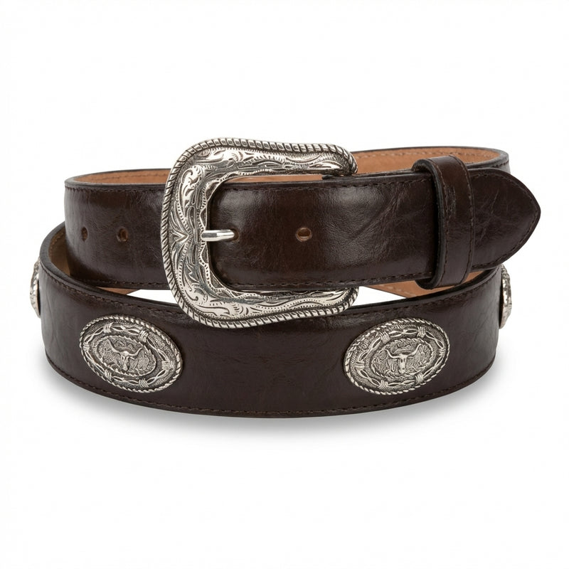 Load image into Gallery viewer, B19b - RockinLeather Bull Choco Belt with Conchos
